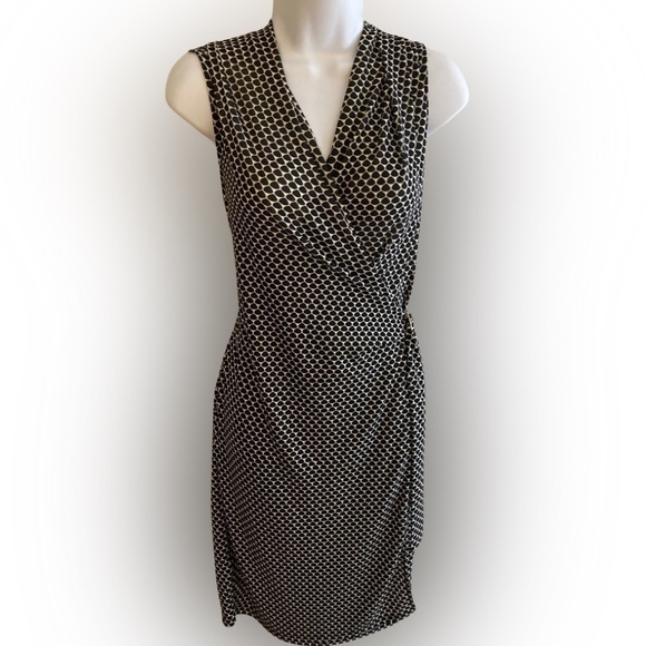 Ann Taylor Wrap Dress - S black , white print , polyester spandex, back zip - Picture 1 of 5